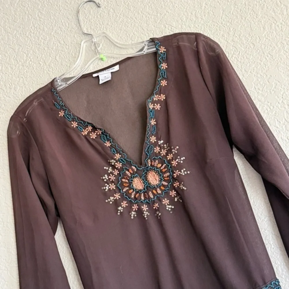 Cotton Express Y2K Sheer Embroidered Tunic Boho Fairycore Cottage Witch Top Sz M - Picture 6 of 13